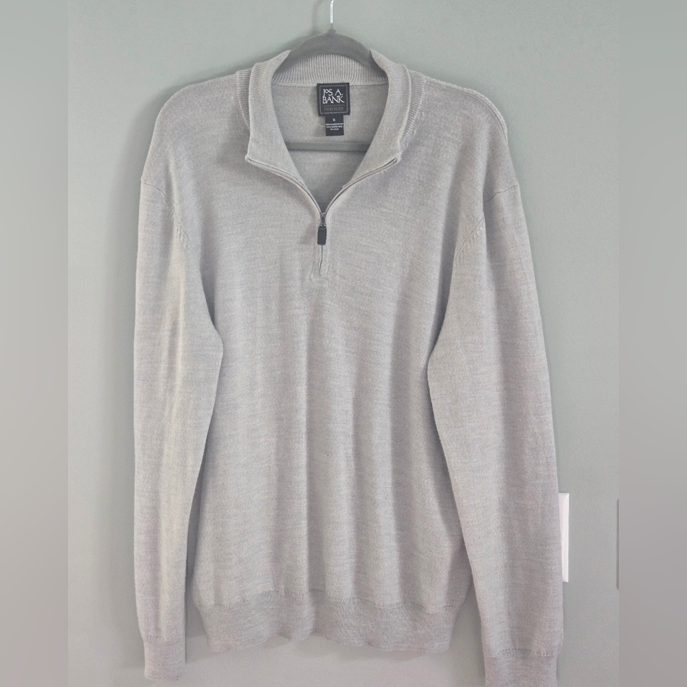 Jos A. Bank Traveler Sweater Men's XL Gray 1/4 Zip Pullover 100% Merino Wool